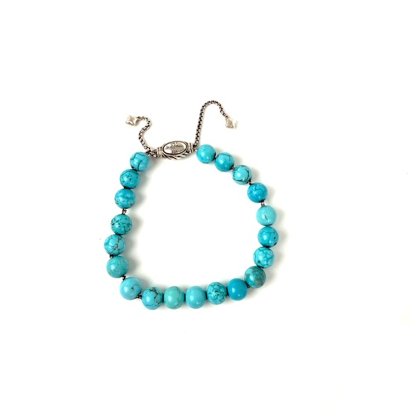 David Yurman Spiritual Bead Ball Blue Turquoise Adjustable Silver Bracelet - Picture 4 of 7